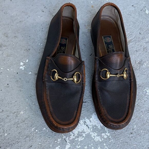 Gucci men’s two tone horse bit loafers